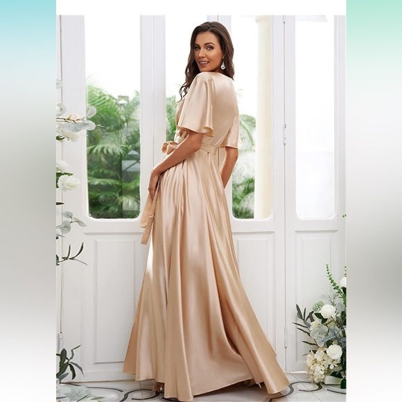 ⭐️Amazon- Champagne Wrap Dress🎉 - Picture 2 of 6